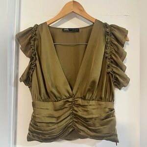 Zara Green Ruffled Blouse